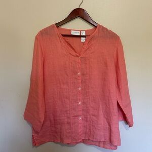 Liz Claiborne Coral Button-Front Linen Shirt